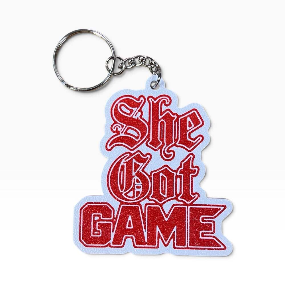 She Got Game 🔥 Red & White Statement Keychain – Hip-Hop Inspired Collectible Acc